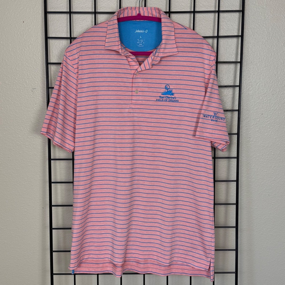 Johnnie-O Polo Men's Large Pink Blue Striped Tom Glavine Field Dreams Golf Shirt